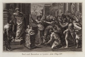 Paul and Barnabas at Lystra, Acts, Chap XIV (engraving) by after Raphael