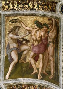 Marsyas and Apollo. Ceiling Fresco in Stanza della Segnatura by Raphael