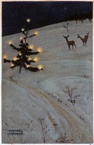 Christmas tree in the snow by Raphael Kirchner