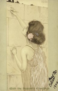 Girl Writing on a Wall by Raphael Kirchner