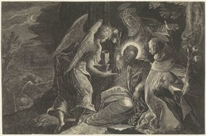 Christ Comforted by an Angel in Gethsemane, with Saint Dominic and Saint Catherine of Siena by Raphaël Sadeler (II)
