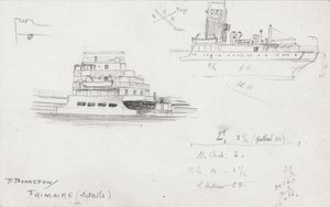 Preparatory Drawing of Cargo Ships by Raymond Bonnefon