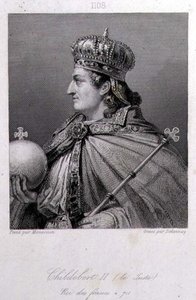 Childebert, King of Austrasia (engraving) by Raymond Quinsac (after) Monvoisin