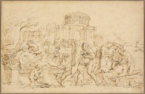 Bacchus and Ariadne, with Silenus, Nymphs and Satyrs by Raymond de Lafage
