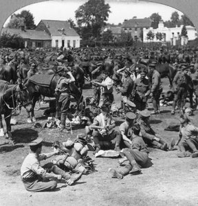 British Cavalry Troops Resting in a French Village, World War I