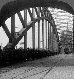 British Troops Crossing the Bridge Over the Rhine, Cologne, Germany