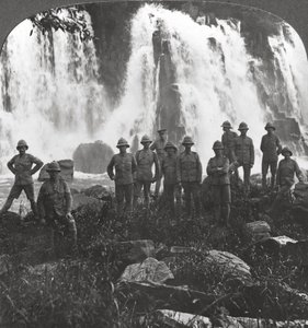 British Troops Refreshing Themselves at a Waterfall, Africa, World War I, c1914-c1918 by Realistic Travels Publishers