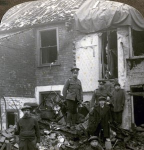 Destruction wrought by German Zeppelin bombs, World War I
