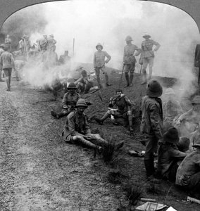 Early morning camp fires and breakfast, Persian Gulf, World War I