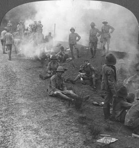 Early morning camp fires and breakfast in the Persian Gulf, World War I, c1914-c1918