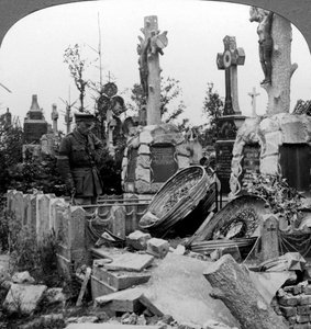 French Graves Smashed by German Shell Fire, France, World War I