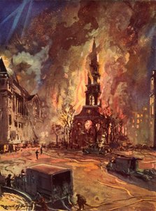 St Clement Danes Church on Fire During the Blitz by Reginald Mills