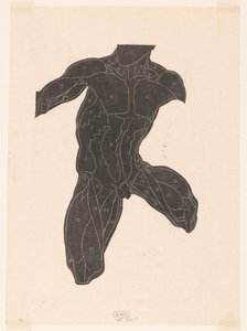 Anatomical Study of the Neck, Abdomen, and Thigh Muscles of a Man in Silhouette