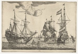 Three Moored Sailing Ships (Thirteen Scenes with Ships series) by Reinier Nooms