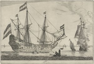 Large Sailing Ship and a Rowboat by Reinier Nooms