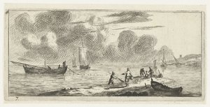 Coastline with Men Fishing in Shallow Water (series title: Various Embarkations and Other Deeds) by Reinier Nooms