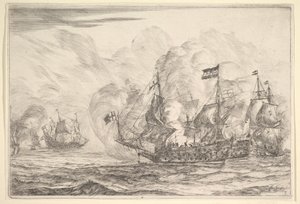 Naval Encounter with Three Vessels on the Right, from Naval Battles Nieuwe Scheeps Battles by Reinier Zeeman
