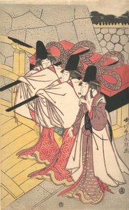 Prince Genji Returning to His Palace where His Wife Awaits Him