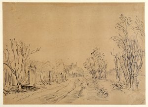 A Main Road Leading to a House Through Trees (Two Bridges and Gate Accesses to the Dijk) by Rembrandt Harmensz. van Rijn