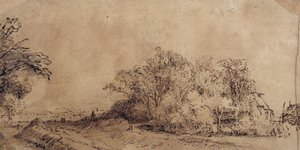 A Rough Road Along the Dyke with Trees Hiding a Farmstead by Rembrandt Harmensz. van Rijn