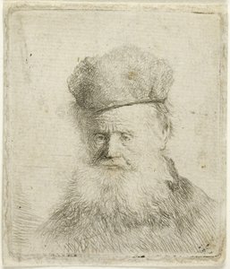 Bust of an Old Man with a Fur Cap and Flowing Beard by Rembrandt Harmensz. van Rijn