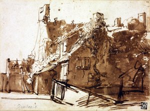 Farmhouse in Sunlight by Rembrandt Harmensz. van Rijn