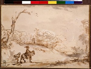 Landscape with Rider by Rembrandt Harmensz. van Rijn