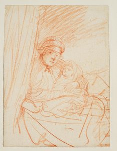 Saskia Sitting Up in Bed, Holding a Child