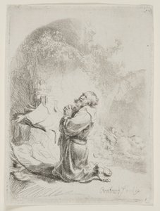 St. Jerome Praying: Arched Print by Rembrandt van Rijn