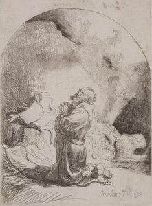 St. Jerome Praying: Arched Print by Rembrandt van Rijn