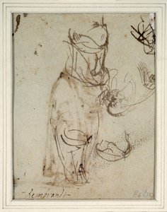 Studies of a tall headdress; and of a head reversed from the recto