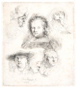 Studies of the head of Saskia and others