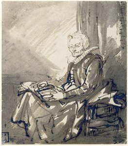 Woman with an Open Book on Her Lap by Rembrandt Harmensz. van Rijn