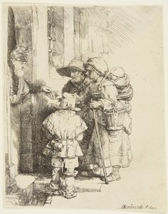 A Blind Hurdy-Gurdy Player and Family Receiving Alms