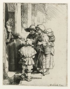 A Blind Hurdy-gurdy Player and His Family Receiving Alms by Rembrandt van Rijn