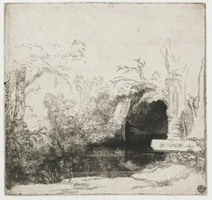 A Brook with a Grotto and a Boat (