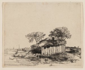 A Cottage with White Paling by Rembrandt van Rijn