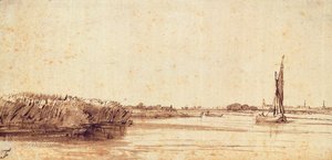 A River with a Sailing Boat on Nieuwe Meer by Rembrandt van Rijn