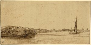 A Sailing Boat on a Wide Expanse of Water, c.1650 by Rembrandt van Rijn