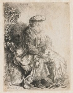 Abraham caressing Isaac, Jacob caressing Benjamin by Rembrandt van Rijn