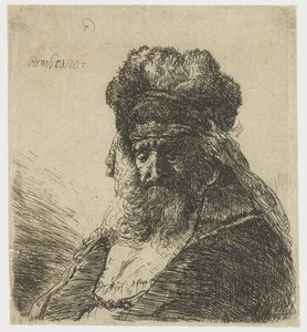 Bearded Old Man in a High Fur Cap, with Eyes Closed by Rembrandt van Rijn