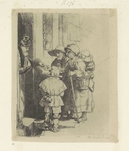 Begging Family Receiving Alms at the Door of a House