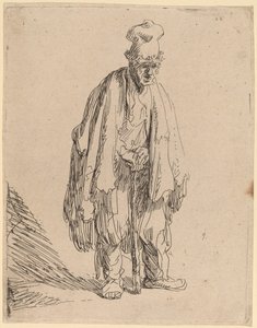 Beggar in a High Cap, Standing and Leaning on a Stick by Rembrandt van Rijn