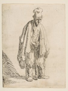 Beggar in a High Cap, Standing and Leaning on a Stick, ca. 1629 by Rembrandt van Rijn