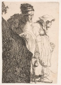 Beggar Man and Beggar Woman Behind a Bank by Rembrandt van Rijn