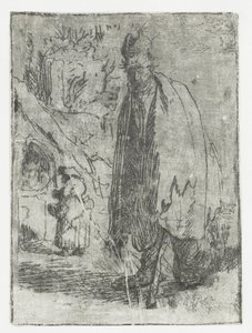 Beggar with a Cottage and Two Figures in the Background by Rembrandt van Rijn