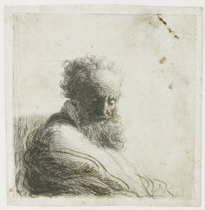 Bust of an old bearded man, looking down, three quarters right by Rembrandt van Rijn