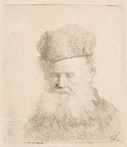 Bust of an Old Man with Fur Cap and Flowing Beard: Nearly Full Face: Eyes Direct by Rembrandt van Rijn