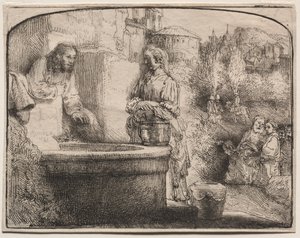 Christ and the Woman of Samaria: An Arched Print, 1657-58 by Rembrandt van Rijn