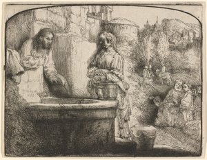 Christ and the Woman of Samaria: an Arched Print by Rembrandt van Rijn